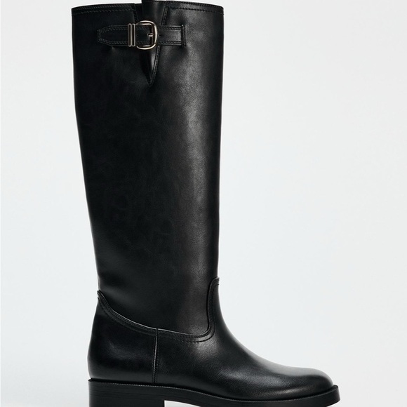 Zara BUCKLED KNEE HIGH riding BOOTS size US10 NWT - Picture 3 of 9
